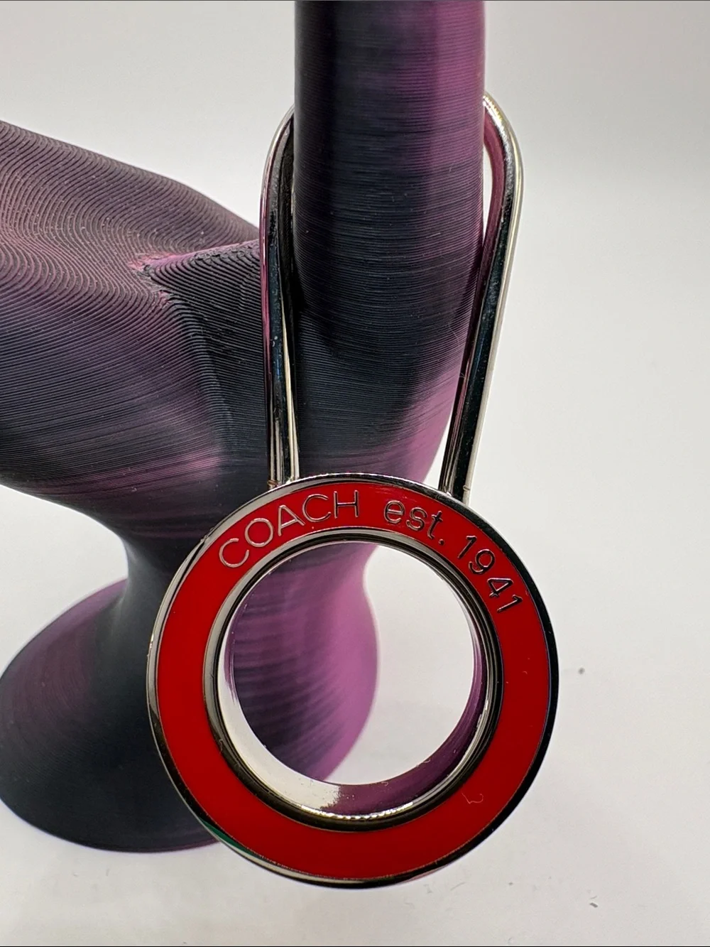 Coach Red Enamel Ring Key Fob with Silver Tone Hardware